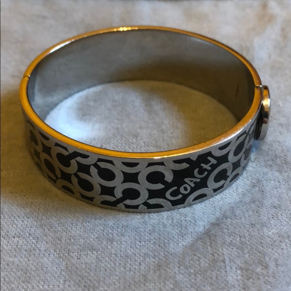 Coach Black and Silver C Clasp Bracelet